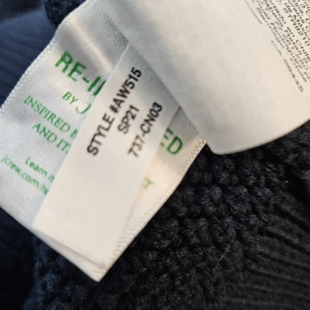 J.CREW Cotton half-zip sweater in rustic moss stitch Size Medium Navy - Picture 9 of 9